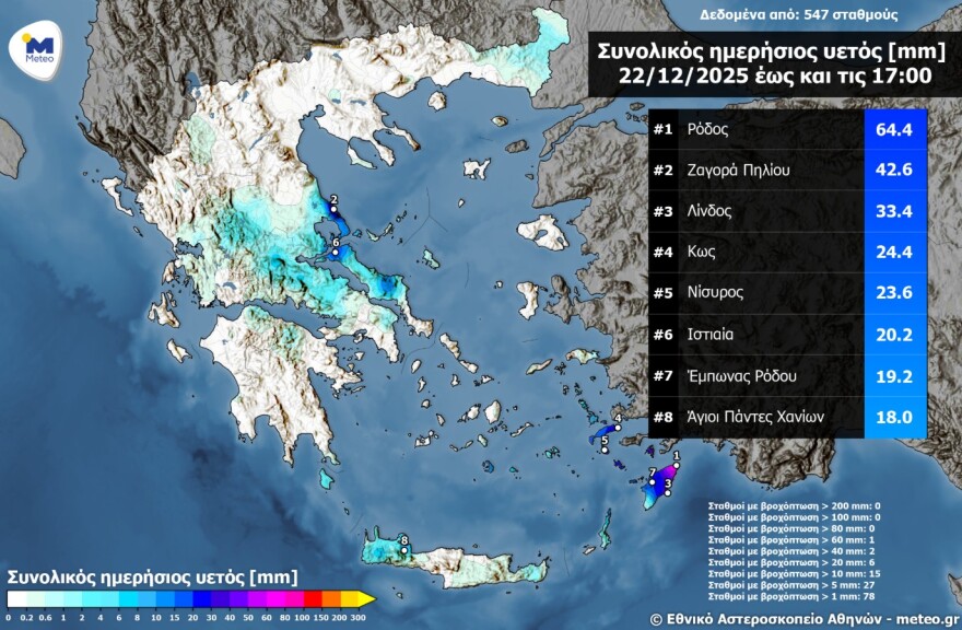Καιρός: Σε Πήλιο και Δωδεκάνησα τα μεγαλύτερα ύψη βροχής, πού θα σημειωθούν έντονα φαινόμενα την Τρίτη