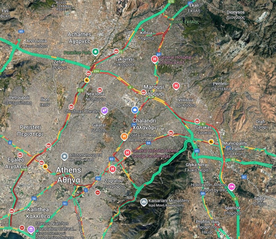 Μποτιλιάρισμα σε Κηφισό, Αττική Οδό, Σκαραμαγκά, Πειραιά και κέντρο - Live η κίνηση στις Εθνικές Οδούς 
