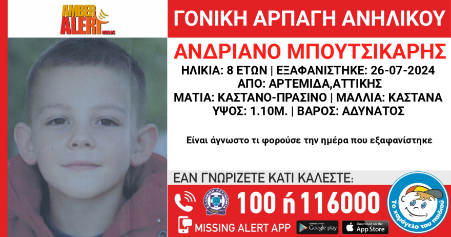 Amber Alert Hellas: Αρπαγή 8χρονου από την μητέρα του