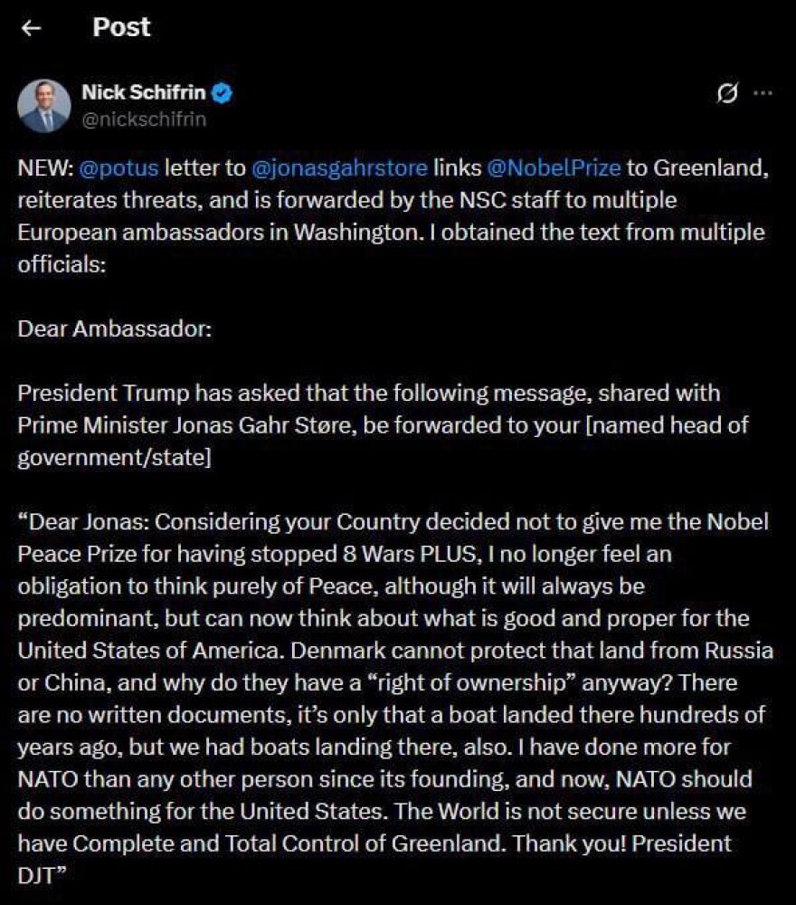 Επιστολή Τραμπ στον Νορβηγό πρωθυπουργό: Αφού δεν μου δώσατε το Νόμπελ, δεν είμαι υποχρεωμένος να σκέφτομαι μόνο την ειρήνη