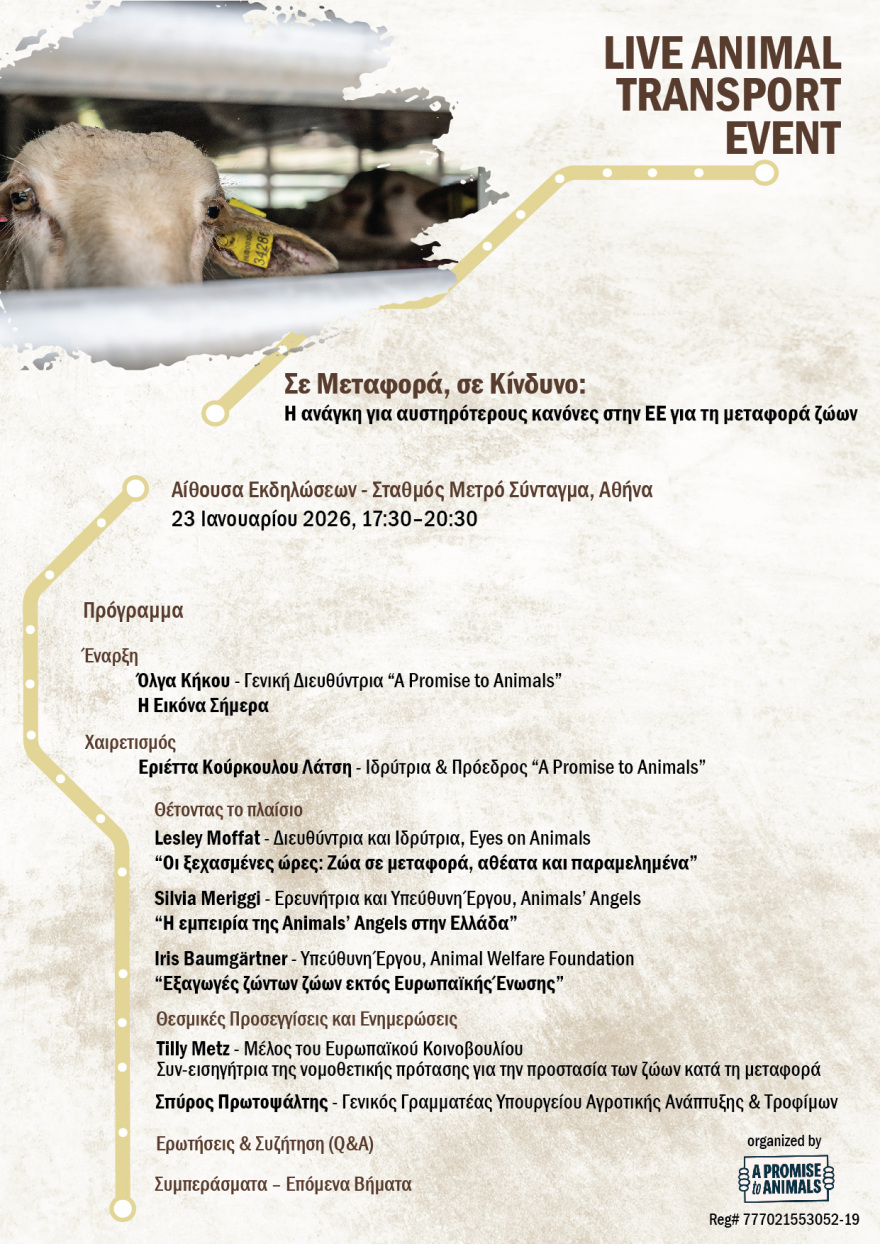 Aνοιχτή εκδήλωση για τη μεταφορά ζώντων παραγωγικών ζώων από την «A Promise to Animals»  