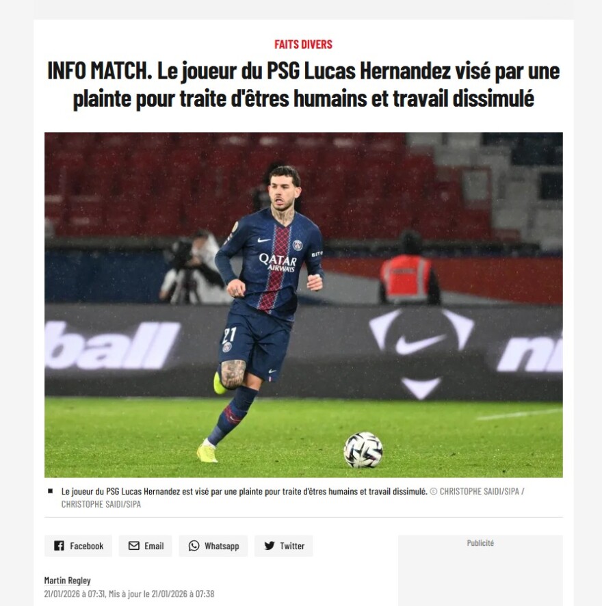 Παρί Σεν Ζερμέν: Ο διεθνής αμυντικός Λούκας Ερναντές κατηγορείται για «εμπορία ανθρώπων και αδήλωτη εργασία»