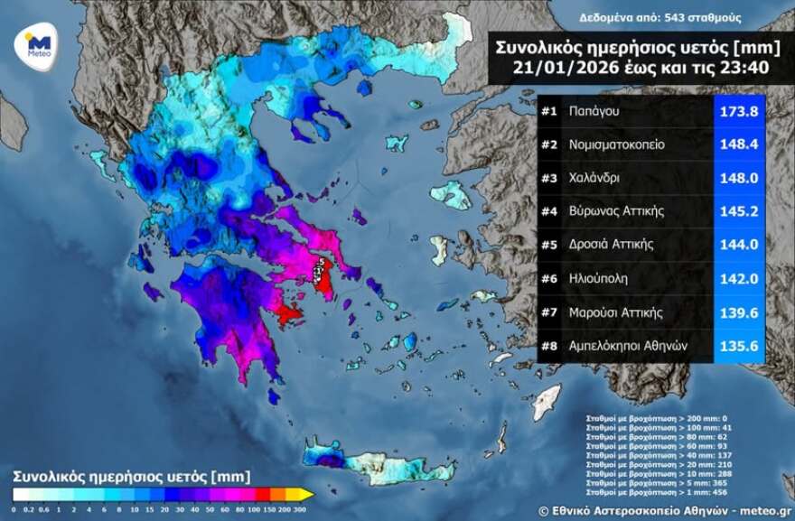 Στην Αττική τα μεγαλύτερα ύψη βροχής, δείτε χάρτη με τις περιοχές που έβρεξε περισσότερο  
