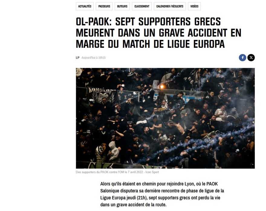 ΠΑΟΚ: Πρώτο θέμα στην γαλλική «RMC» το δυστύχημα των οπαδών του Δικεφάλου στη Ρουμανία