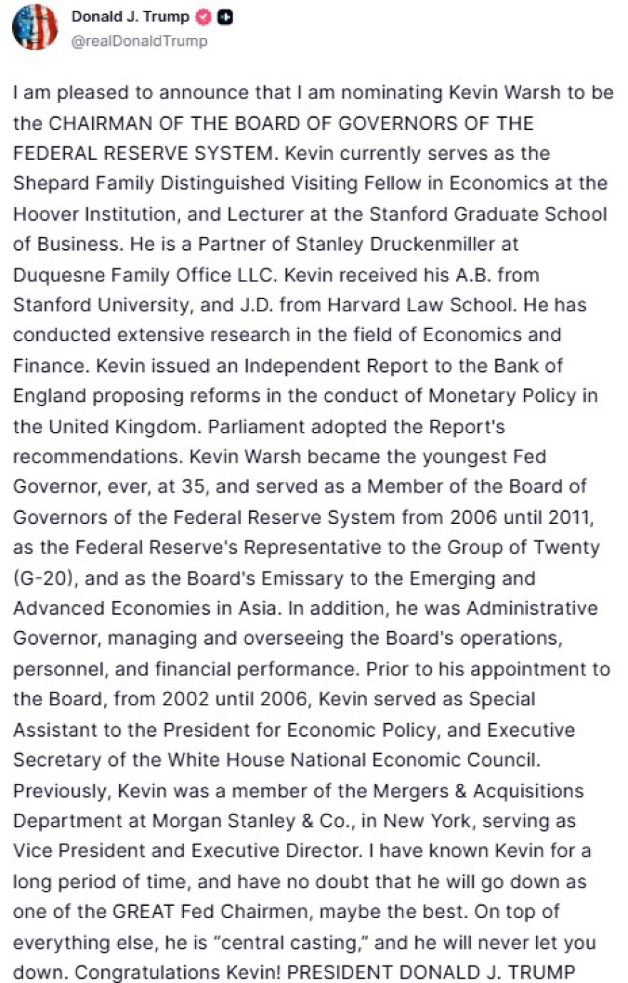 Ο Τραμπ προτείνει τον Κέβιν Γουόρς για τη θέση του προέδρου της Fed