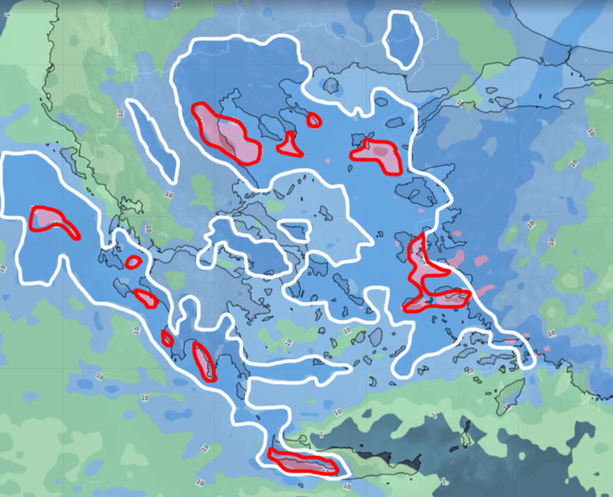 Βροχές μεγάλης έντασης και διάρκειας από το βράδυ, οι περιοχές που χρειάζονται προσοχή, δείτε χάρτες