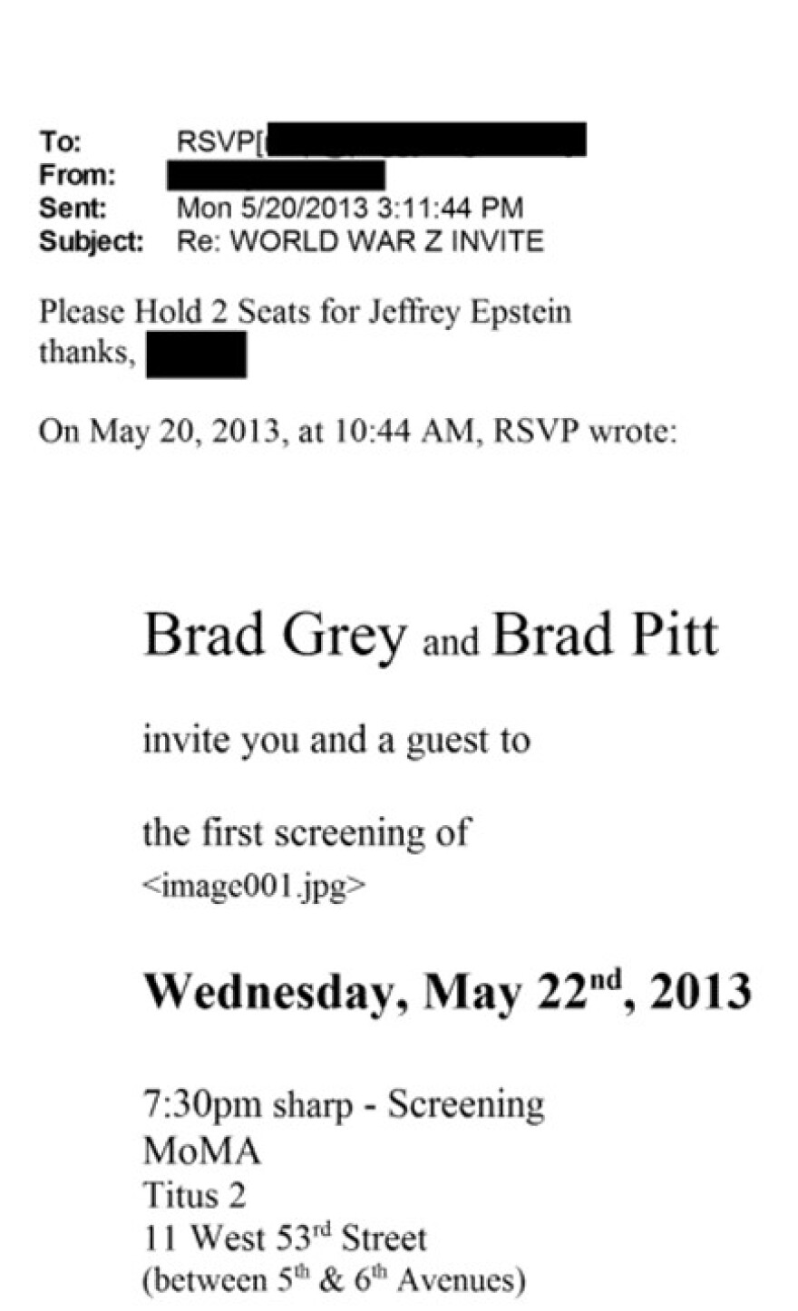 Ο Μπραντ Πιτ είχε καλέσει τον Τζέφρι Έπσταϊν σε προβολή ταινίας του πέντε χρόνια μετά την καταδίκη του παιδόφιλου