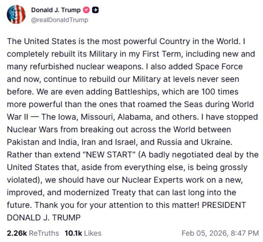  Μια βελτιωμένη συνθήκη για τα πυρηνικά, αντί για την παράταση της New Start, ζητά ο Τραμπ