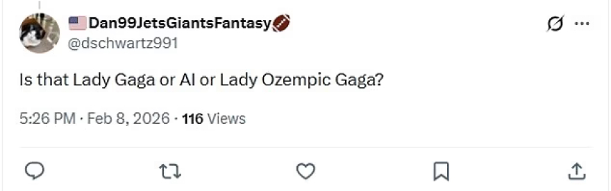 Αντιδράσεις για την εμφάνιση της Lady Gaga στο Super Bowl 2026: «Είναι AI ή η Lady Ozempic Gaga;»