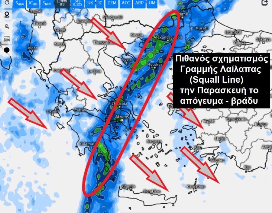 Κακοκαιρία με πιθανή «γραμμή λαίλαπας» προβλέπει ο Καλλιάνος, επηρεάζεται και η Αττική, δείτε χάρτες