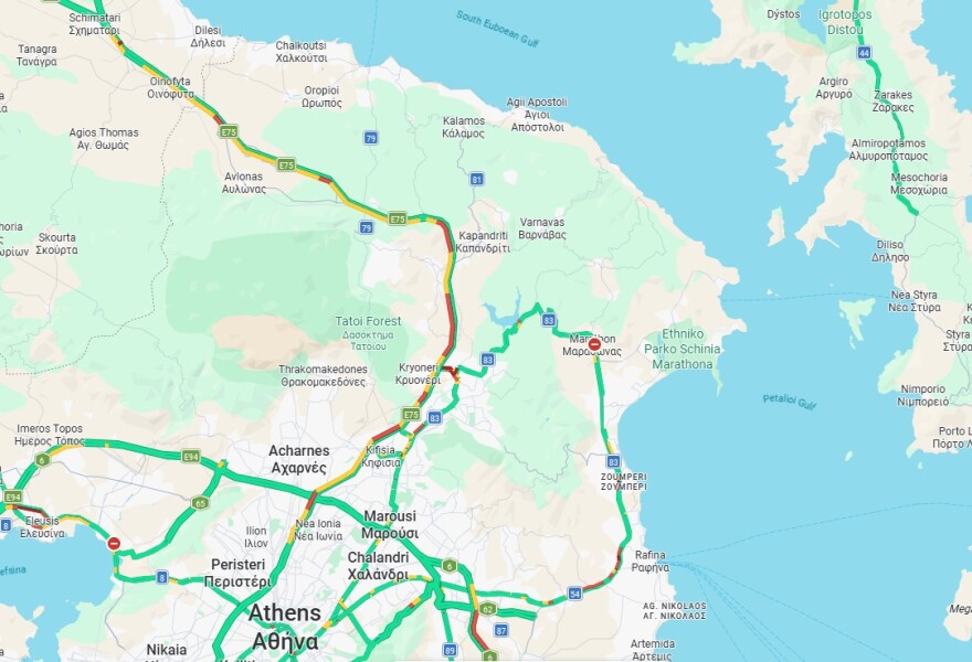Χαμηλές ταχύτητες από Ισθμό μέχρι Ελευσίνα, καθυστερήσεις στην Αθηνών - Λαμίας από το Σχηματάρι - Κίνηση και στην Αττική Οδό από Κορωπί έως Μαραθώνα