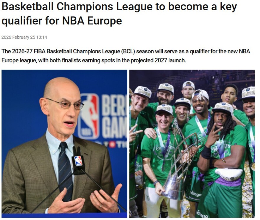 Οι δύο φιναλίστ του Basketball Champions League τη σεζόν 2026-27 θα κερδίσουν τη συμμετοχή τους στο NBA Europe