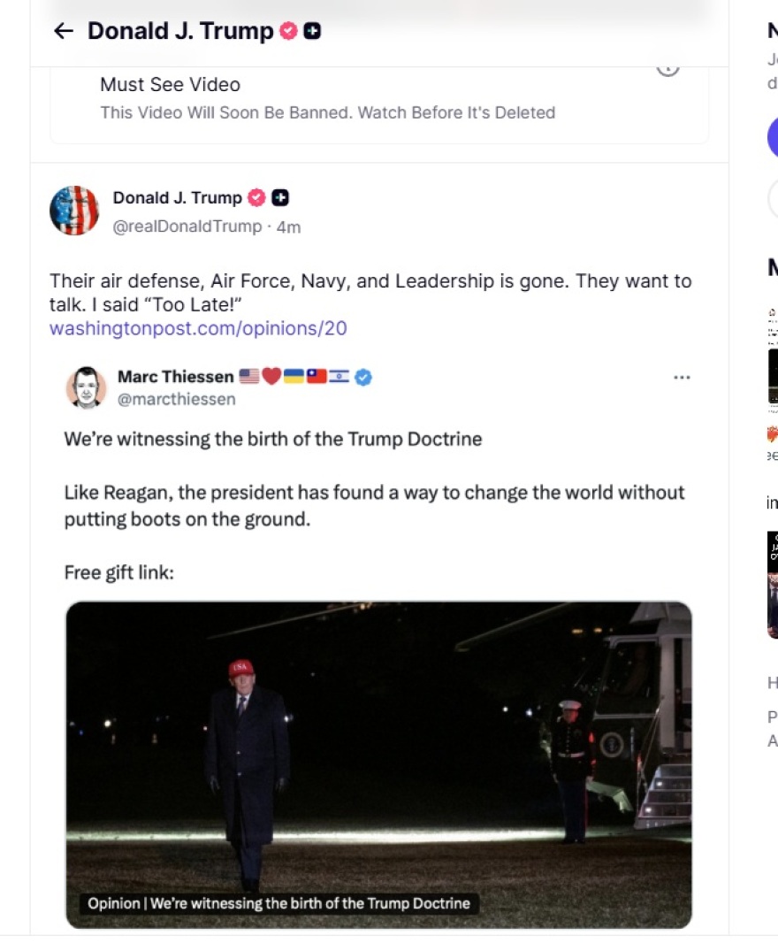 Τραμπ για Ιράν: Θέλουν να διαπραγματευτούν, τους είπα «είναι πολύ αργά»