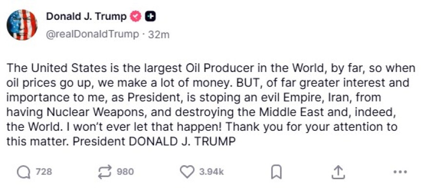 Tραμπ: Οι ΗΠΑ κερδίζουν από το πετρέλαιο, αλλά δεν θα αφήσω το Ιράν να αποκτήσει πυρηνικά