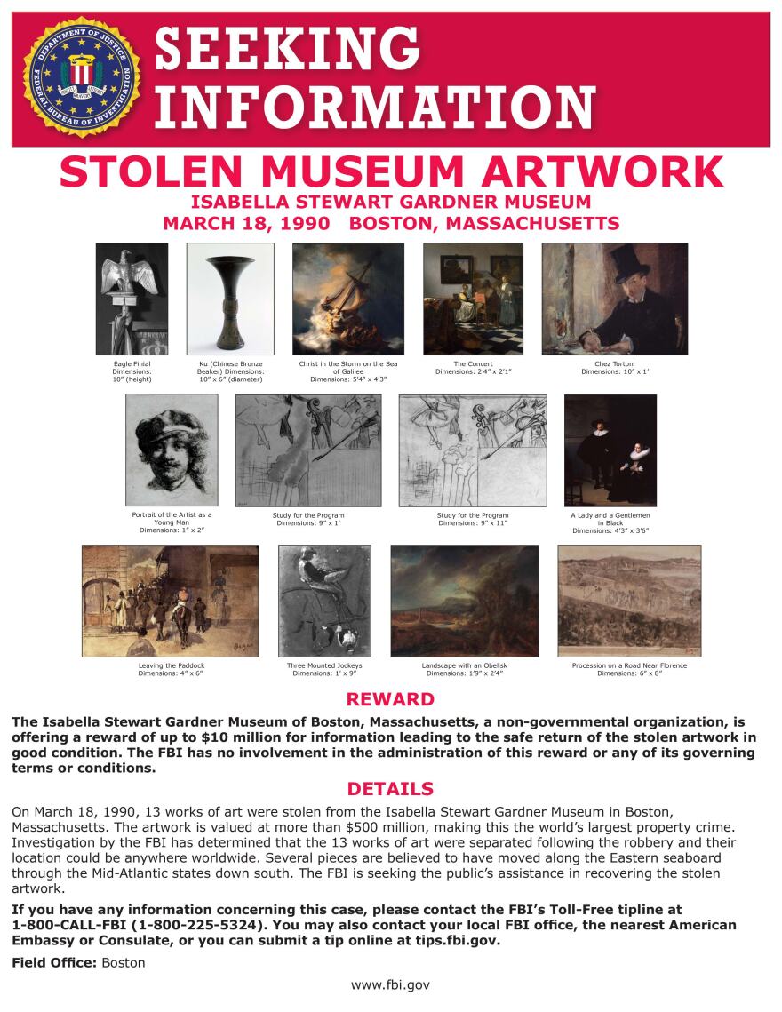 Βοστώνη: 36 χρόνια μετά την «κλοπή του αιώνα», τα 13 αριστουργήματα αξίας 1 δισ. ευρώ ακόμα αγνοούνται