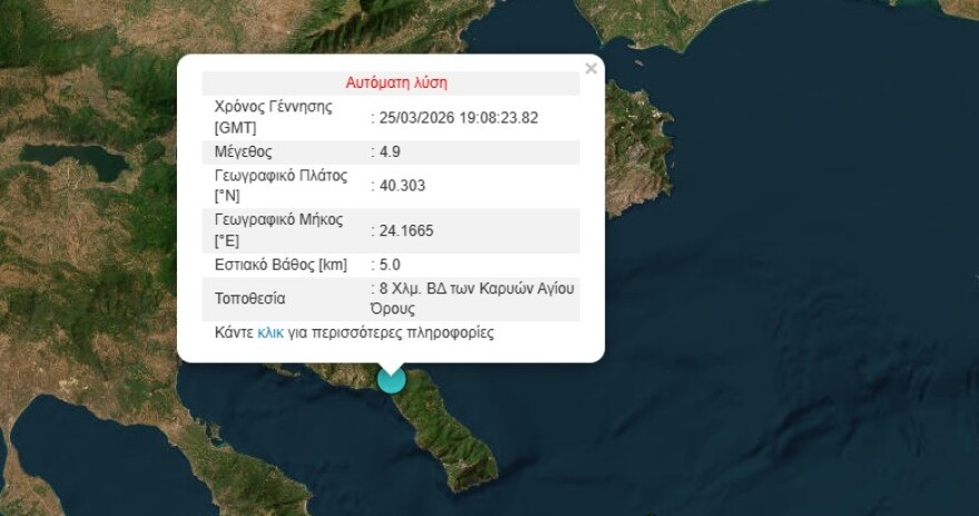 Σεισμός 4,9 Ρίχτερ στο Άγιο Όρος, αισθητός και στη Θεσσαλονίκη