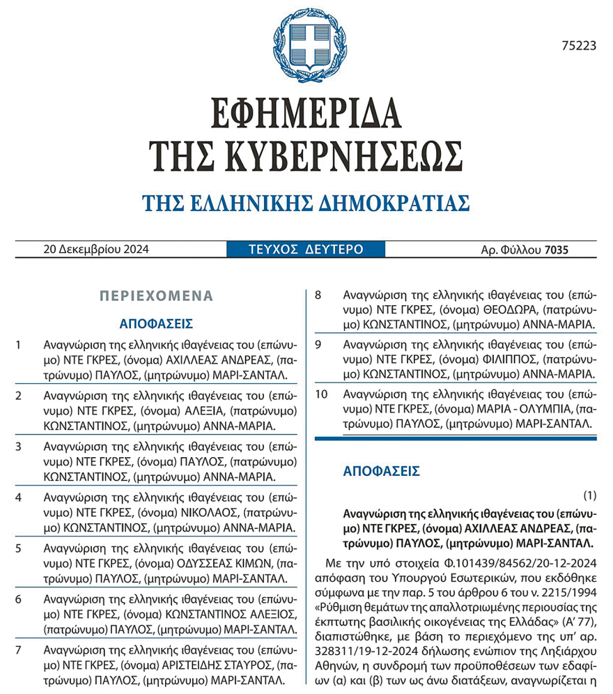 Ιστορική απόφαση: Ντε Γκρες και με τη... βούλα του ΣτΕ ο Παύλος και άλλα 9 μέλη της τέως βασιλικής οικογένειας
