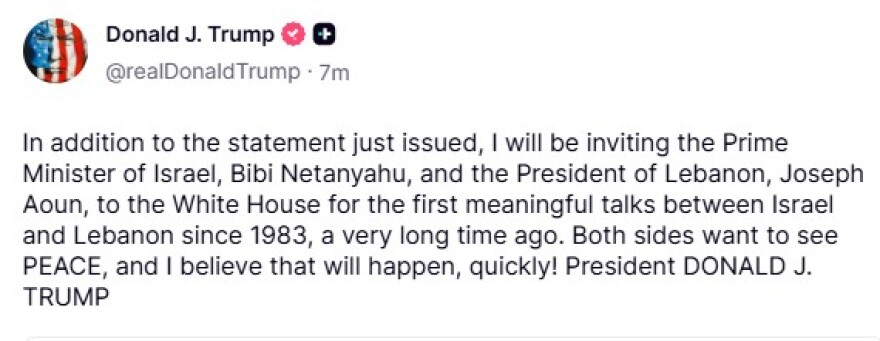 Τραμπ: Λίβανος και Ισραήλ συμφώνησαν 10ήμερη εκεχειρία