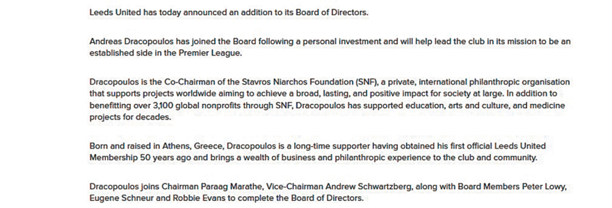 Από τη φιλανθρωπία, στο ποδόσφαιρο: O Δρακόπουλος του «Νιάρχος» πήρε... φανέλα βασικού στη Leeds Utd