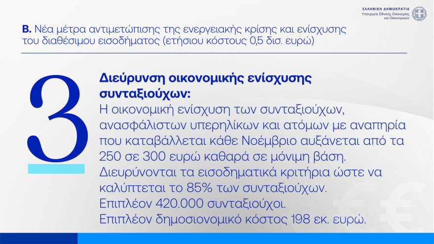 Δείτε live την εξειδίκευση των μέτρων: Στα 300 ευρώ η στήριξη στους συνταξιούχους κάθε Νοέμβριο, διευρύνονται τα κριτήρια