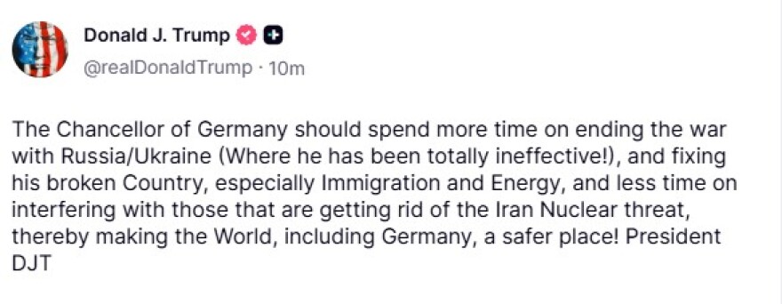 Τραμπ: Ο Μερτς να ασχοληθεί περισσότερο με τη διαλυμένη χώρα του και λιγότερο με όσους εξαλείφουν την πυρηνική απειλή του Ιράν