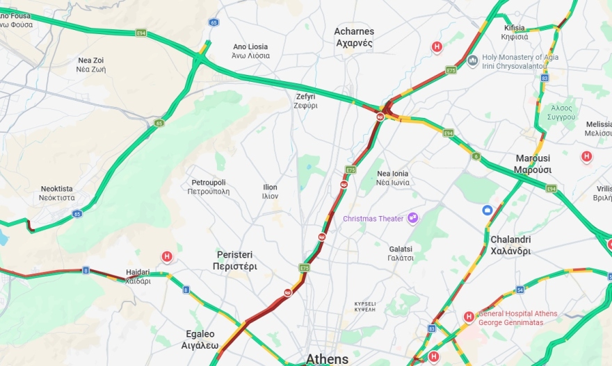Μεγάλες καθυστερήσεις στον Κηφισό μετά από καραμπόλα στο ύψος των Αχαρνών, δείτε live την κίνηση στους δρόμους