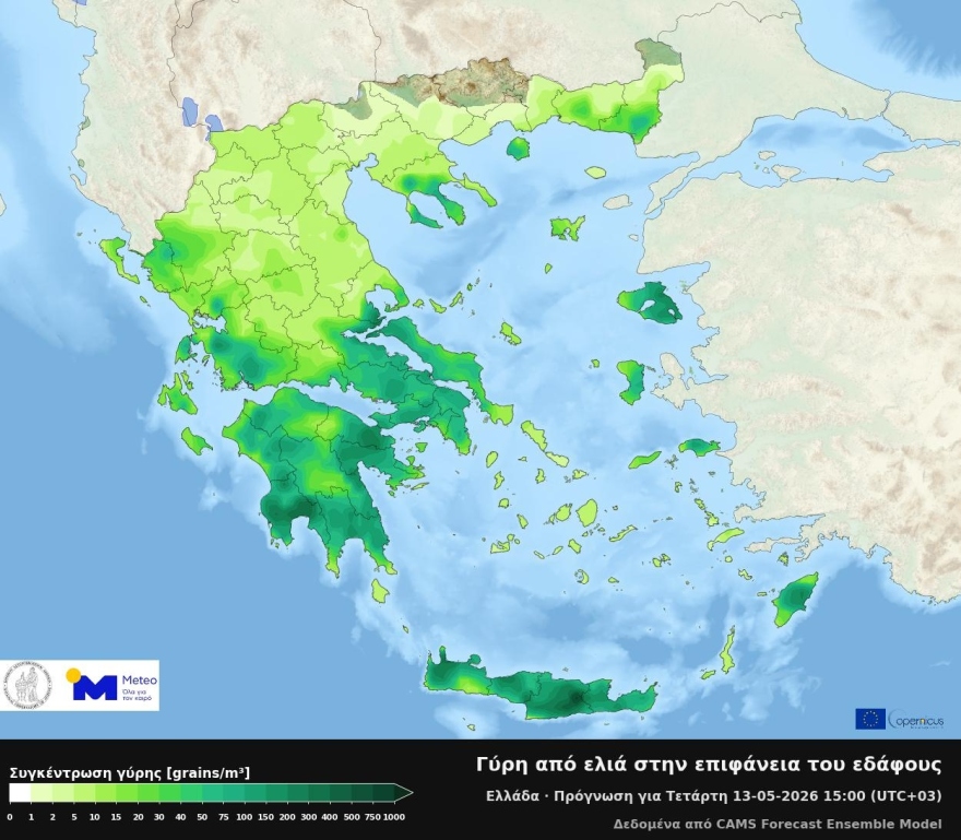 Αυξημένες συγκεντρώσεις γύρης ελιάς στην ατμόσφαιρα σε πολλές περιοχές της χώρας, δείτε χάρτη