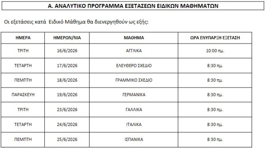 Πανελλαδικές 2026: Η λίστα με τα εξεταστικά κέντρα των Ειδικών Μαθημάτων, οι οδηγίες για τους υποψήφιους