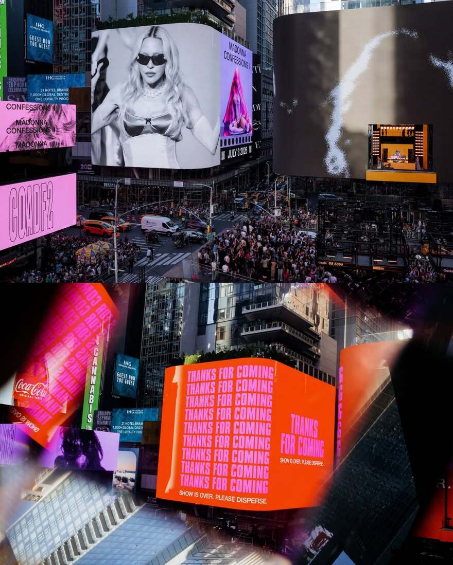 Μαντόνα: Η 15λεπτη εμφάνιση στην Times Square με ροζ κορσέ και ασημί μπότες, το ακροβατικό που τρόμαξε τους θεατές