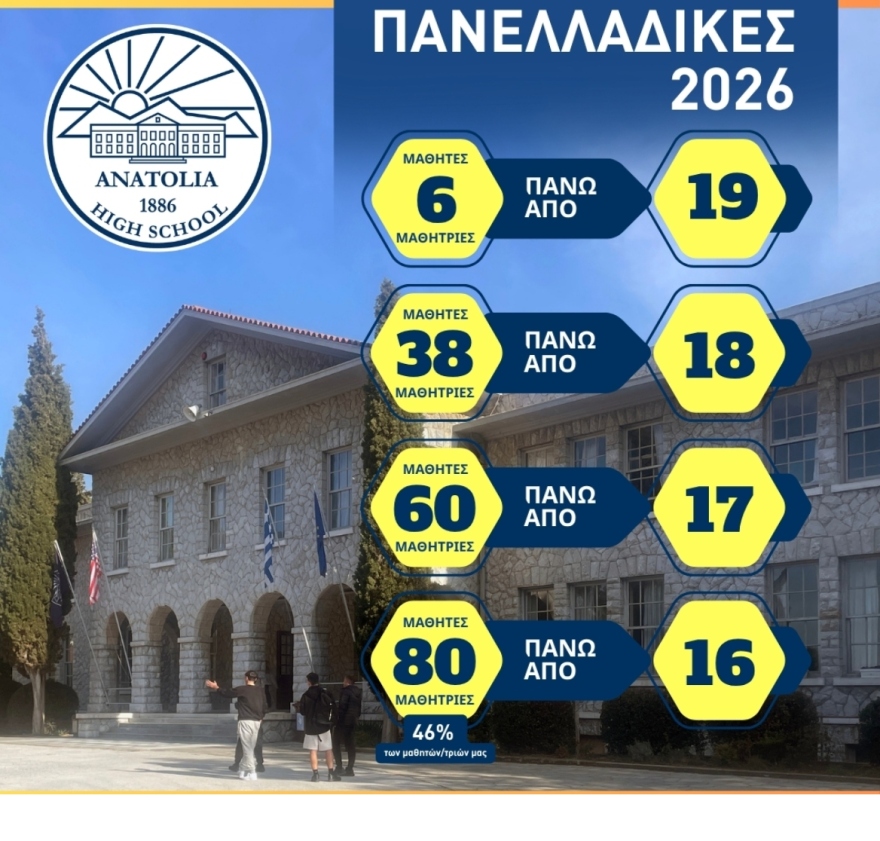 Οι αριστούχοι του Κολλεγίου Ανατόλια στις Πανελλαδικές 2026
