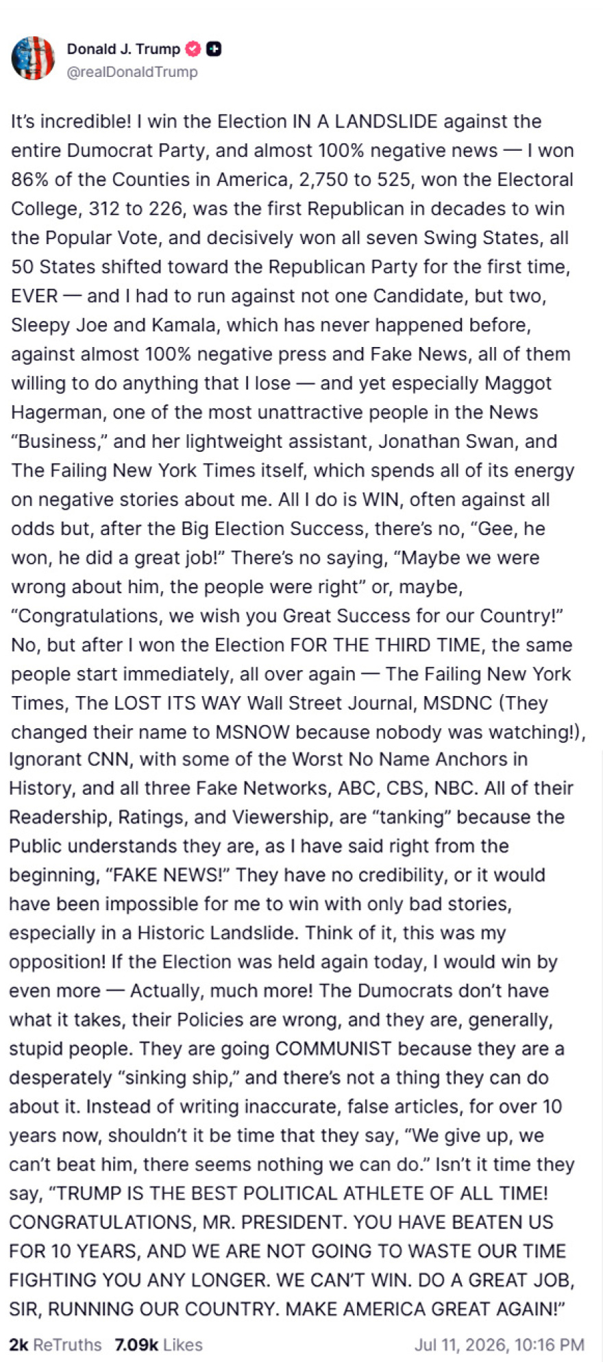 Τραμπ κατά πάντων: Επιτίθεται σε New York Times, CNN, Wall Street Journal για fake news, κατηγορεί τους Δημοκρατικούς για... κομμουνιστική στροφή