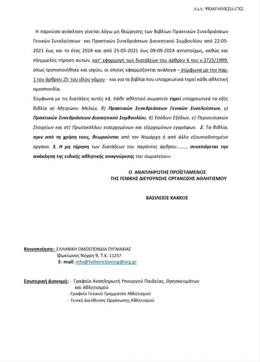 Τέλος στην Ομοσπονδία Πυγμαχίας: Ανακλήθηκε η ειδική αθλητική αναγνώριση μετά το πόρισμα-φωτιά