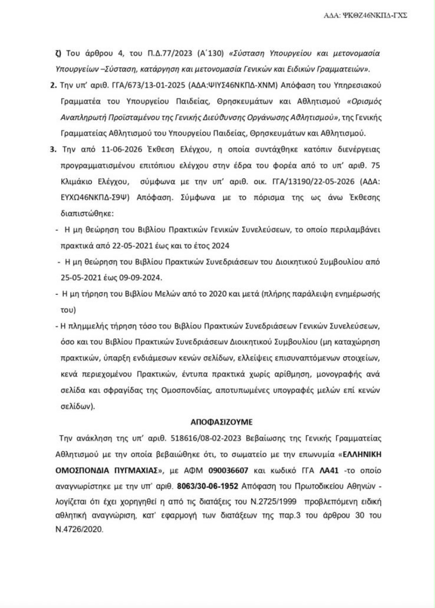 Τέλος στην Ομοσπονδία Πυγμαχίας: Ανακλήθηκε η ειδική αθλητική αναγνώριση μετά το πόρισμα-φωτιά