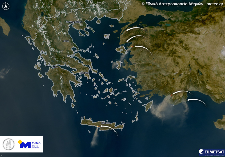 Τουλάχιστον 100 χιλιόμετρα ταξίδεψε ο καπνός από τη φωτιά στην Κρήτη, δείτε χάρτες