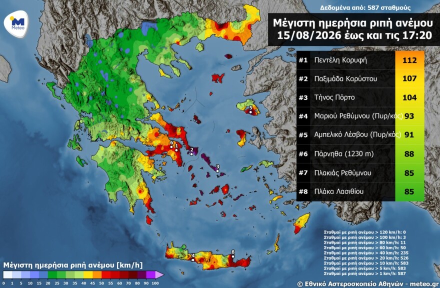 Ισχυρό μελτέμι σε Αττική, Εύβοια και Τήνο: Ριπές άνω των 100 χλμ/ώρα