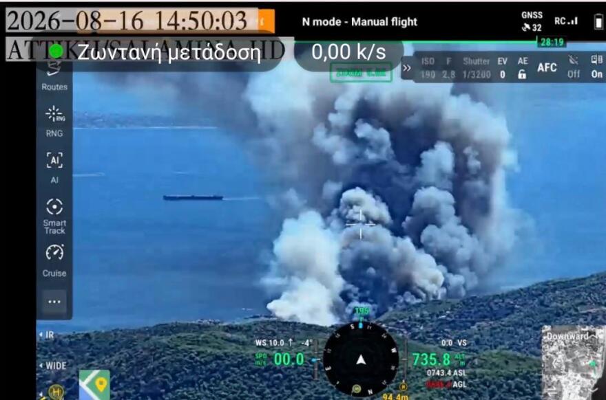 Φωτιά στη Σαλαμίνα: Εικόνες από drone δείχνουν την εξάπλωση του πύρινου μετώπου στα Περιστέρια μέσα σε τέσσερα λεπτά