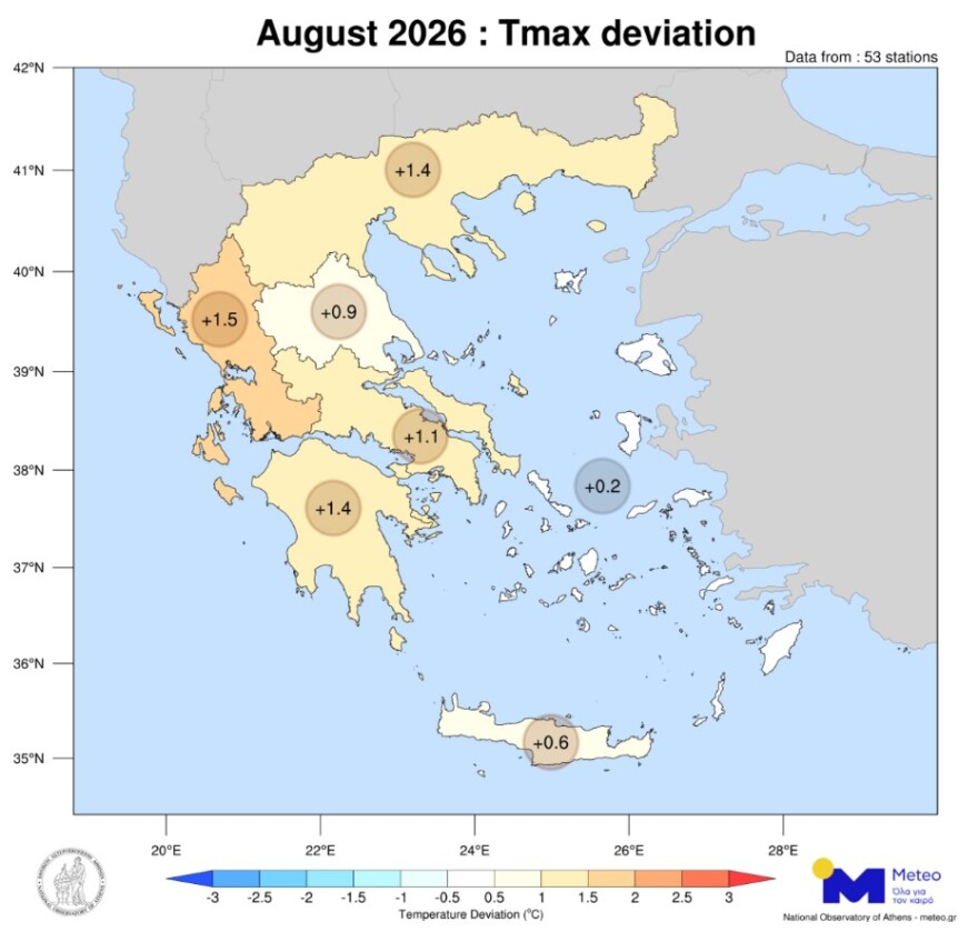 Πάνω από τη μέση τιμή η θερμοκρασία στην Ελλάδα τον Αύγουστο: Ο 2ος θερμότερος στη δυτική και βόρεια Ελλάδα