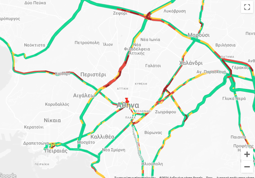 Κίνηση τώρα: Μποτιλιάρισμα σε Κηφισό, Κηφισίας και Αττική Οδό - Live χάρτης