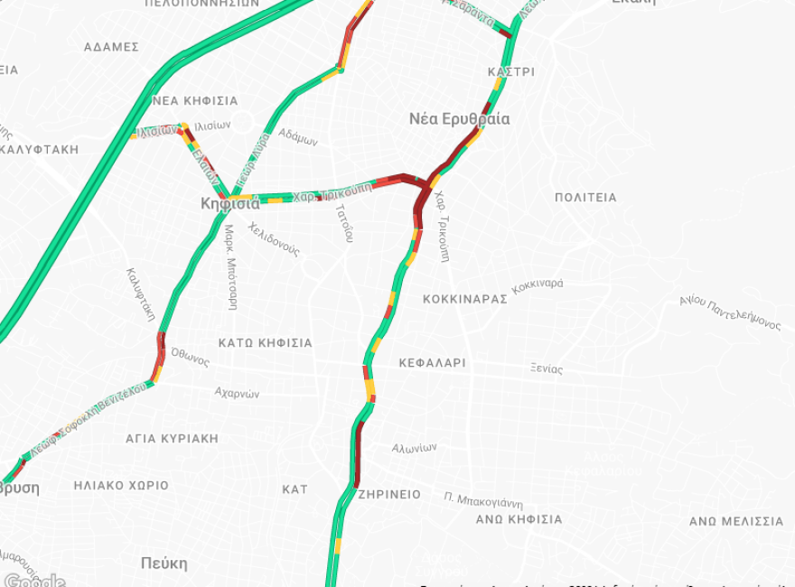 Κίνηση τώρα: Μεγάλο μποτιλιάρισμα επί της Κηφισίας και στα δύο ρεύματα - Ο χάρτης με τα προβλήματα