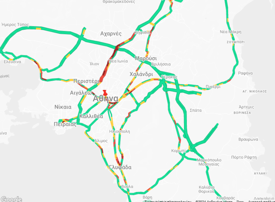 Κίνηση τώρα: Καθυστερήσεις στον Κηφισό, στο κόκκινο το κέντρο της Αθήνας