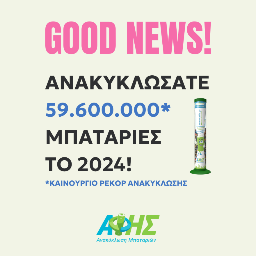 Πρωτιά της ΑΦΗΣ για το 2024, με ρεκόρ στην ανακύκλωση μπαταριών