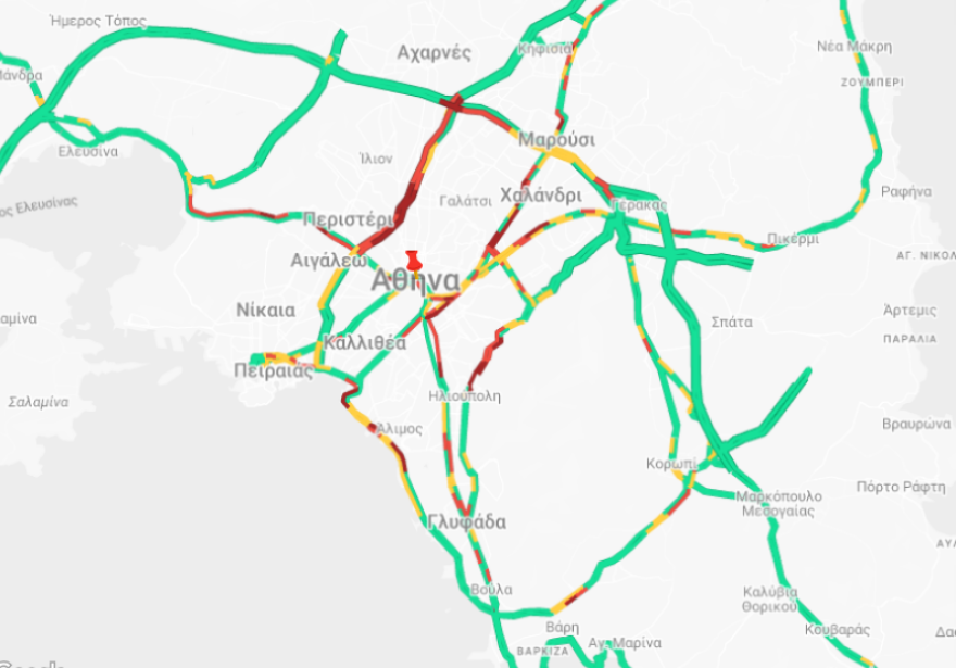 Κίνηση: Μποτιλιάρισμα σε Κηφισό, Κηφισίας και Καρέα - Προβλήματα και στο κέντρο της Αθήνας