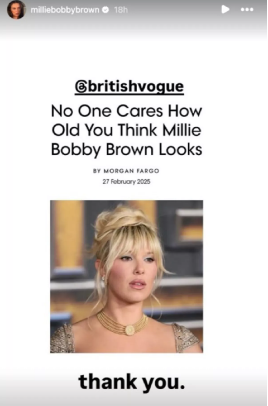 Η Μίλι Μπόμπι Μπράουν απάντησε στα αρνητικά σχόλια ότι δείχνει μεγαλύτερη από την ηλικία της