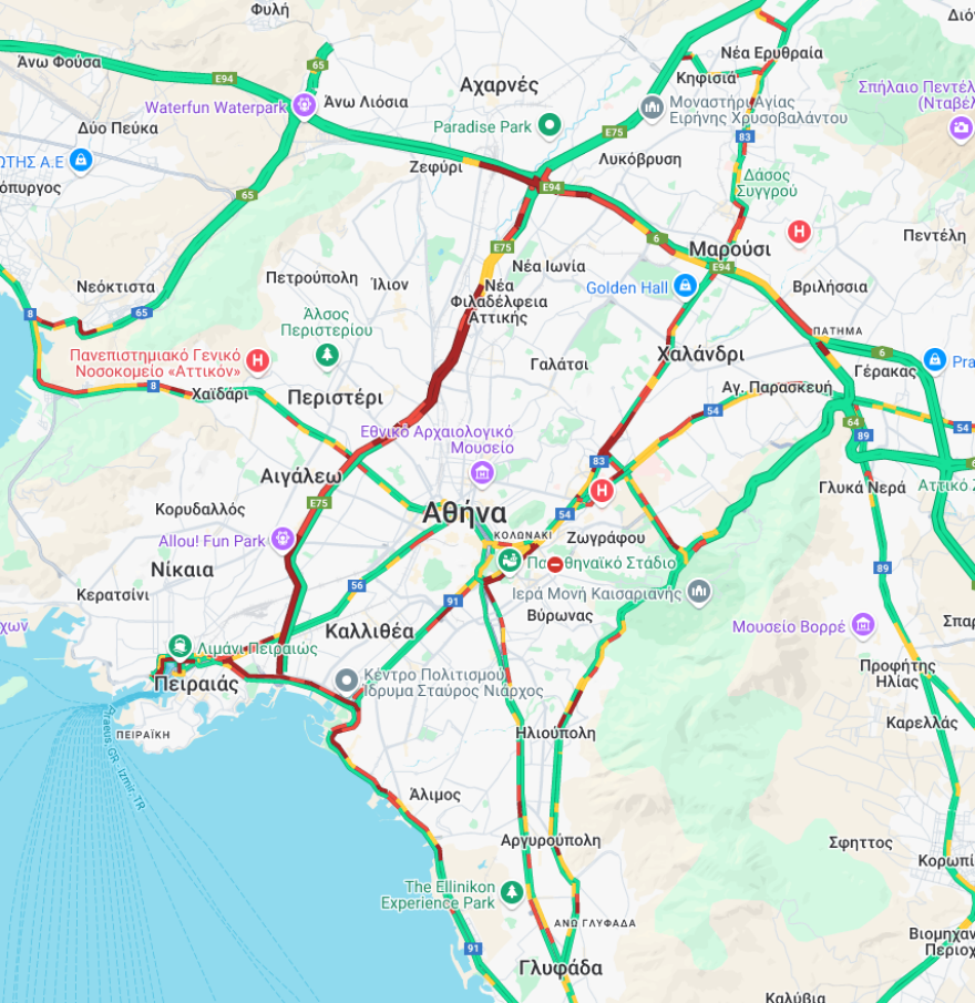Κίνηση στους δρόμους: Στο «κόκκινο» ο Κηφισός και καθυστερήσεις 30 λεπτών στην Αττική Οδό