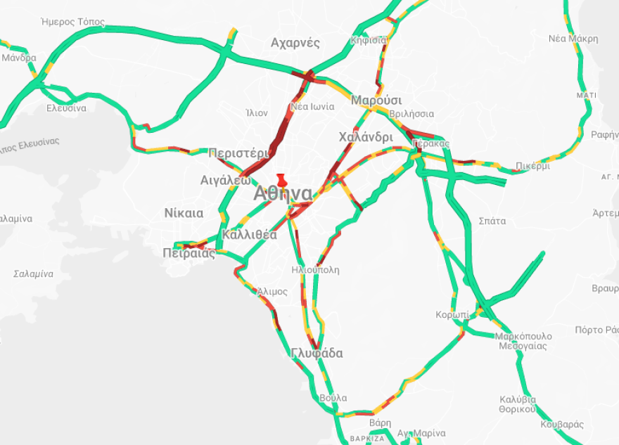 Κίνηση live τώρα στους δρόμους: Σημειωτόν και στα δύο ρεύματα ο Κηφισός - Δυσκολίες σε Κηφισίας, Βασιλίσσης Σοφίας και Αττική Οδό