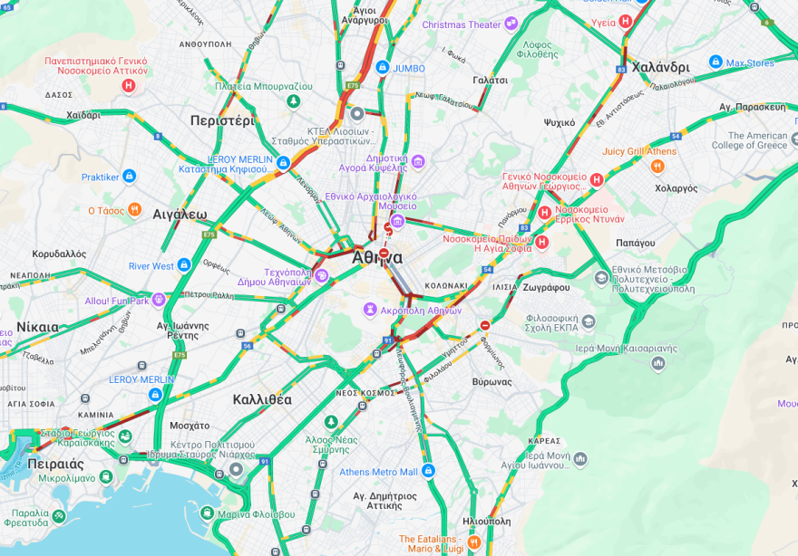 Κίνηση στους δρόμους τώρα live - Απεργία 9 Απριλίου: Στο «κόκκινο» παραμένει ο Κηφισός, κλειστό το κέντρο της Αθήνας