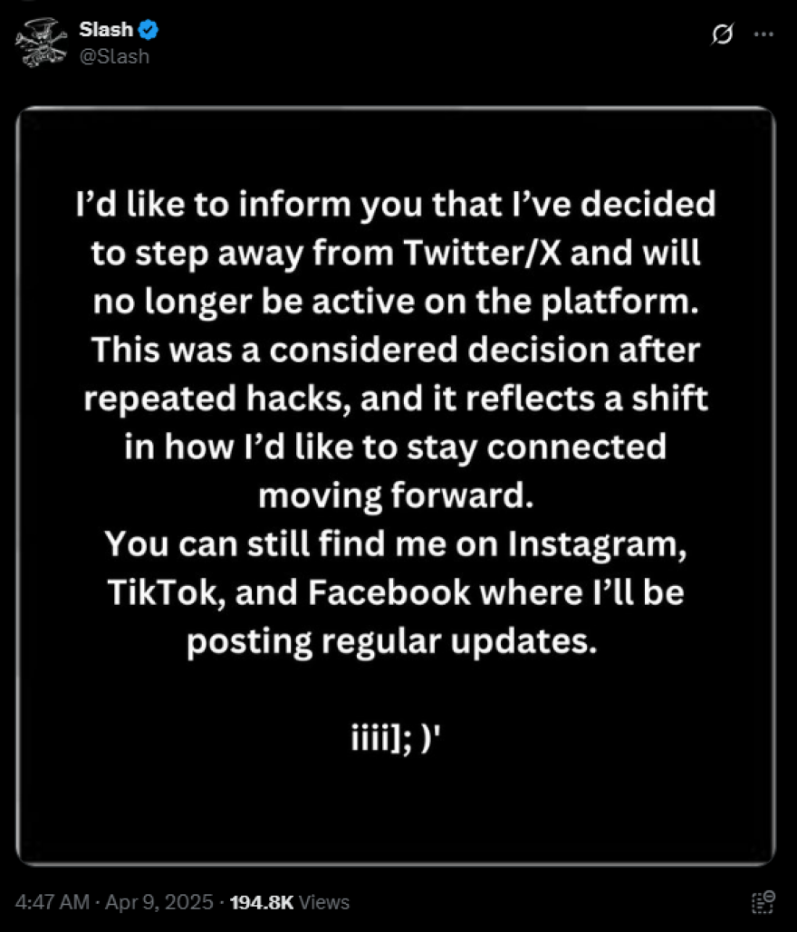 Ο Slash ανακοίνωσε πως αποχωρεί από το Twitter