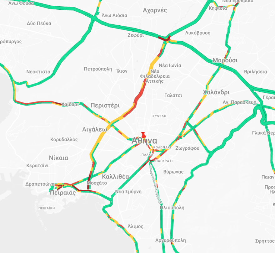 Κίνηση στους δρόμους τώρα live: Μποτιλιάρισμα στον Κηφισό, χαμηλές ταχύτητες στον Πειραιά 