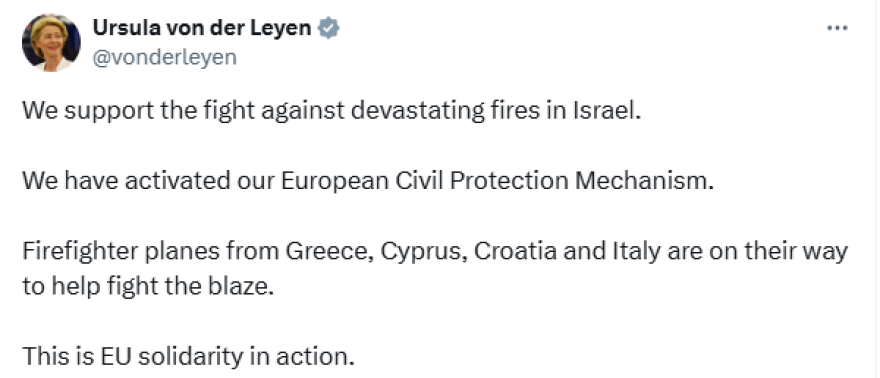 Ελλάδα, Κύπρος, Ιταλία στέλνουν αεροσκάφη στο Ισραήλ για τις πυρκαγιές - «Η αλληλεγγύη της ΕΕ στην πράξη» λέει η Φον ντερ Λάιεν
