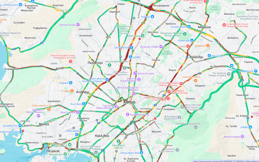 Κίνηση στους δρόμους τώρα live: Στο «κόκκινο» και τα δύο ρεύματα του Κηφισού, 30λεπτες καθυστερήσεις στην Αττική Οδό - Δύσκολα και στην Κηφισιάς 